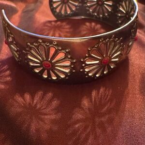 Sterling Silver 925 Cuff With Red Coral Cabochons